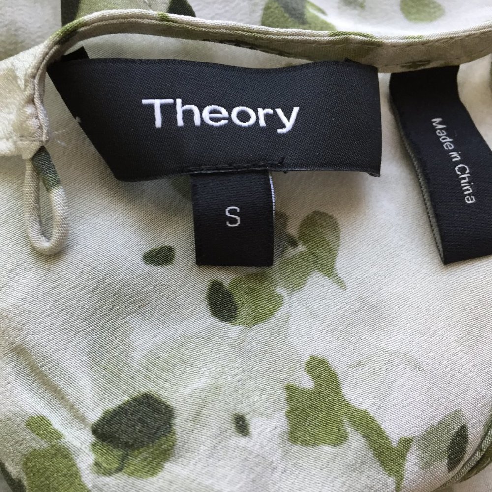 THEORY Gray Green Floral Print KALSTINN Calla 100% Silk High Neck Top - Picture 2 of 10